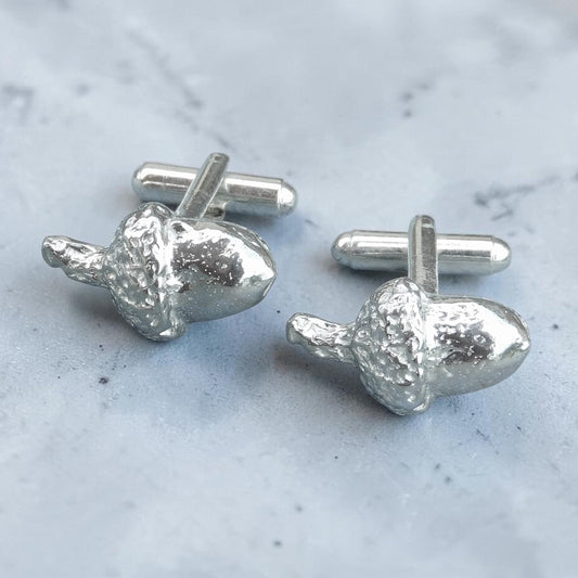 Acorn Cufflinks (Hand-Carved Design), Handcast Pewter Cufflinks, Polished Finish