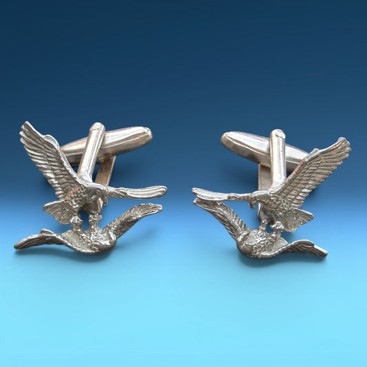 Eagle Cufflinks, Handcast Pewter Cufflinks, Polished Finish