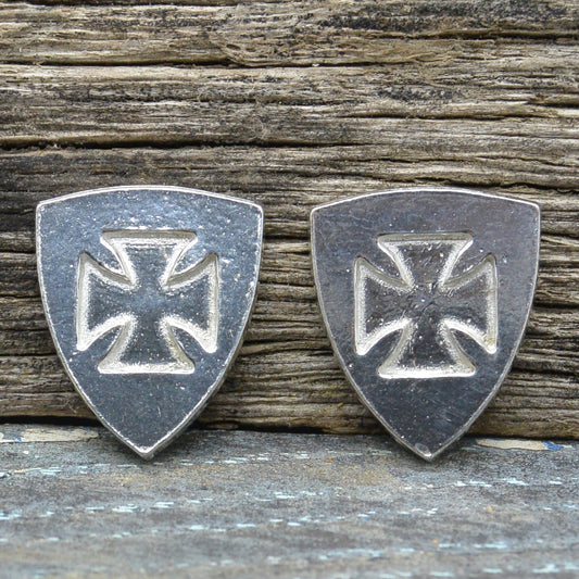 Knights Templar Cufflinks (Inset Cross), Handcast Pewter Cufflinks, Polished Finish