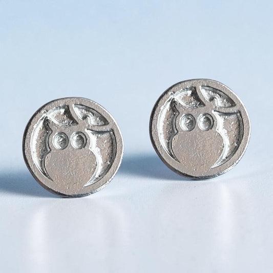 Owl and Moon Cufflinks, Handcast Pewter Cufflinks, Polished Finish
