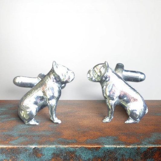 French Bulldog Cufflinks, Handcast Pewter, Polished Finish