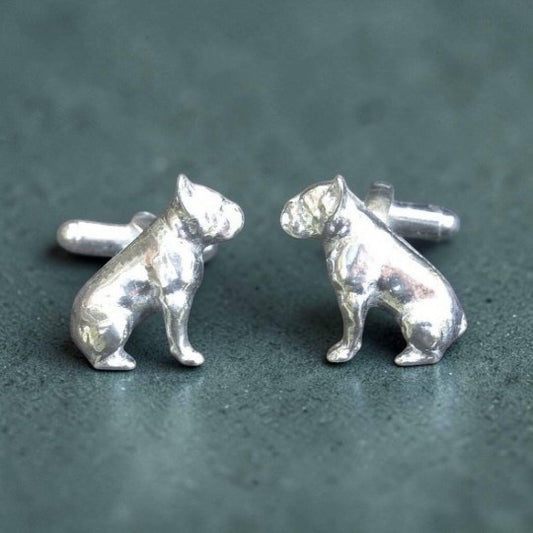 French Bulldog Cufflinks, Handcast Pewter, Polished Finish