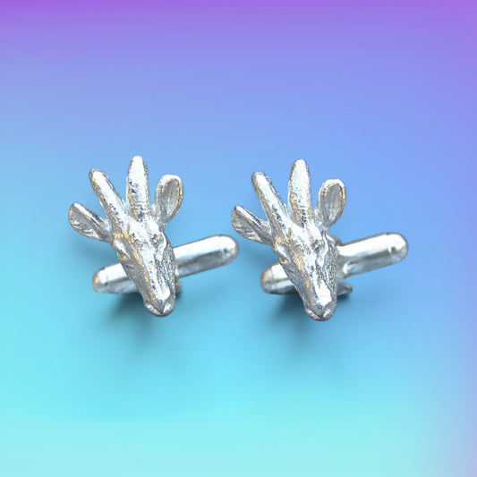 Goat Cufflinks (Small Design), Handcast Pewter Cufflinks, Polished Finish