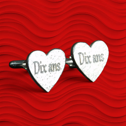 Hammered Heart Cufflinks (Personalised), Handcast Pewter Cufflinks, Polished Finish