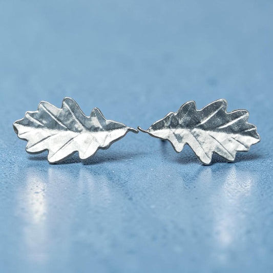 Oak Leaf Cufflinks (Large Design), Handcast Pewter Cufflinks, Polished Finish