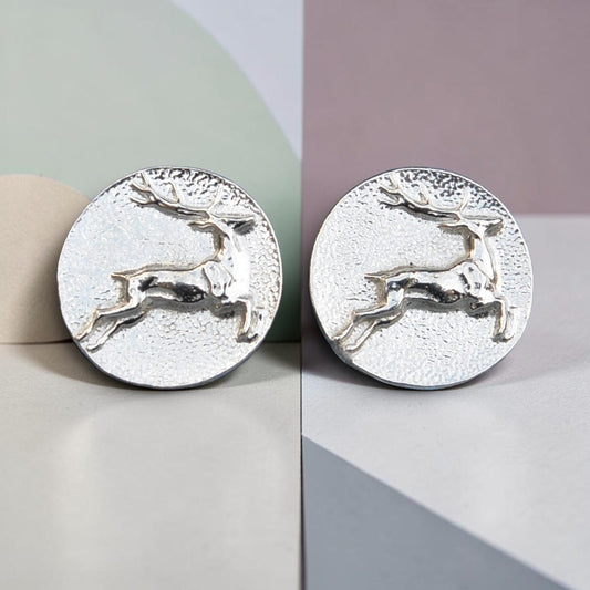 Stag Cufflinks, Handcast Pewter Cufflinks, Polished Finish