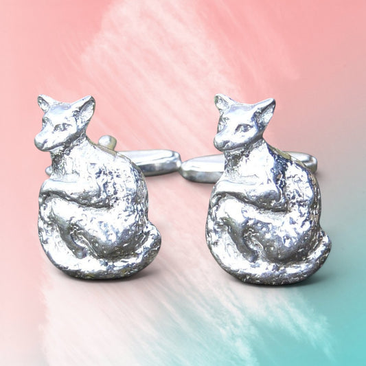 Lemur Cufflinks, Handcast Pewter Cufflinks, Polished Finish