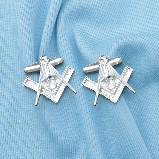 Masonic Cufflinks (Square and Compass with G), Handcast Pewter Cufflinks, Polished Finish