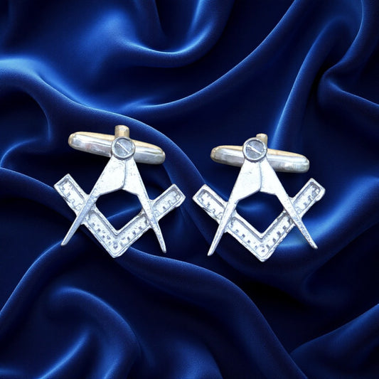 Masonic Cufflinks (Square and Compass Design), Handcast Pewter Cufflinks, Polished Finish