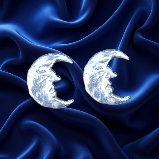 Man in the Moon Cufflinks, Handcast Pewter Cufflinks, Polished Finish