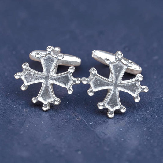 Occitan Cross Cufflinks, Handcast Pewter Cufflinks, Polished Finish
