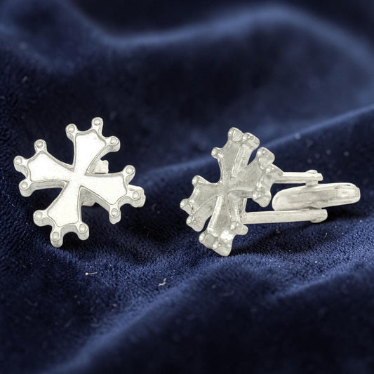 Occitan Cross Cufflinks, Handcast Pewter Cufflinks, Polished Finish