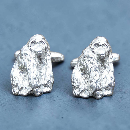Orangutan Cufflinks, Handcast Pewter Cufflinks, Polished Finish