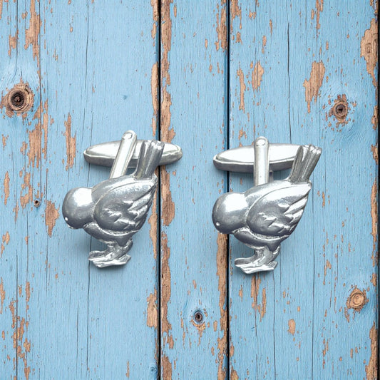Robin Cufflinks (Alternative Design), Handcast Pewter Cufflinks, Polished Finish