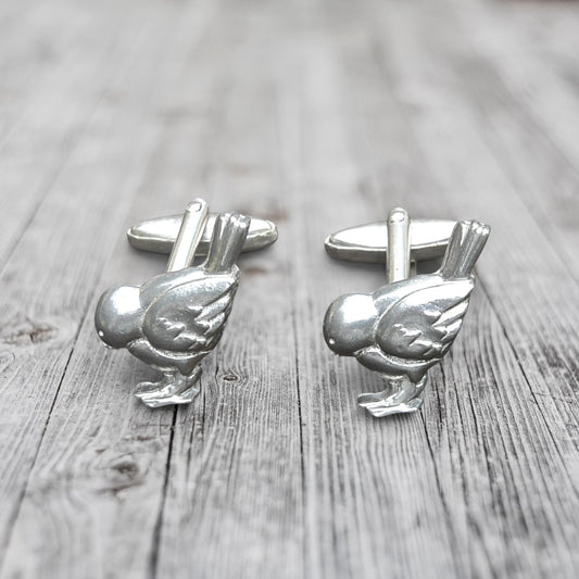 Robin Cufflinks (Alternative Design), Handcast Pewter Cufflinks, Polished Finish