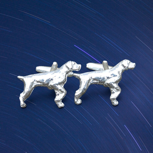 Pointer Dog Cufflinks, Handcast Pewter Cufflinks, Polished Finish