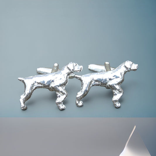 Pointer Dog Cufflinks, Handcast Pewter Cufflinks, Polished Finish