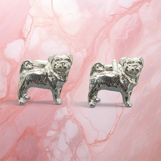 Pug Cufflinks, Handcast Pewter Cufflinks, Polished Finish