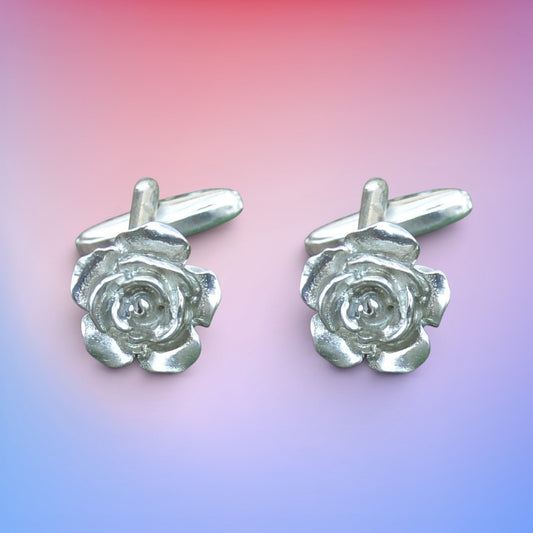 Rose Cufflinks, Handcast Pewter Cufflinks, Polished Finish