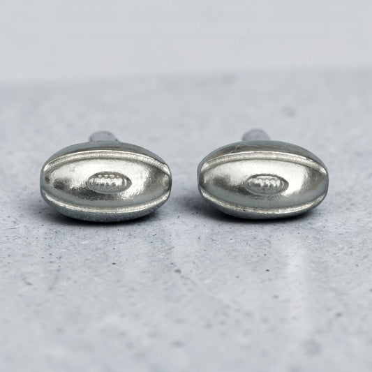 Rugby Ball Cufflinks, Handcast Pewter, Polished Finish
