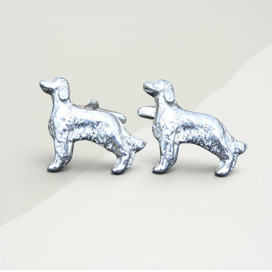 Setter Dog Cufflinks, Handcast Pewter Cufflinks, Polished Finish