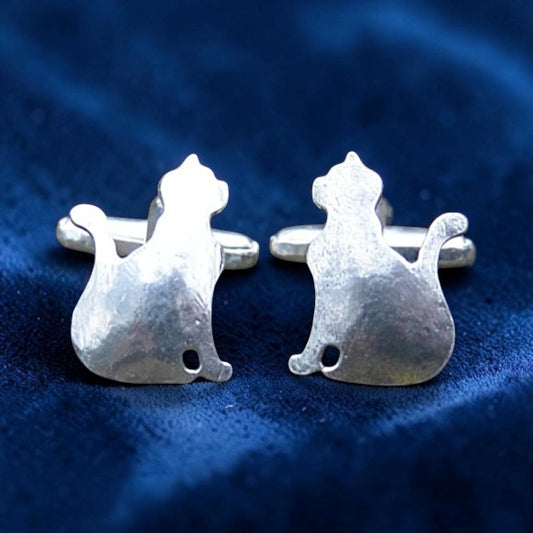 Cat Cufflinks (Sitting Cat), Handcast Pewter Cufflinks, Polished Finish