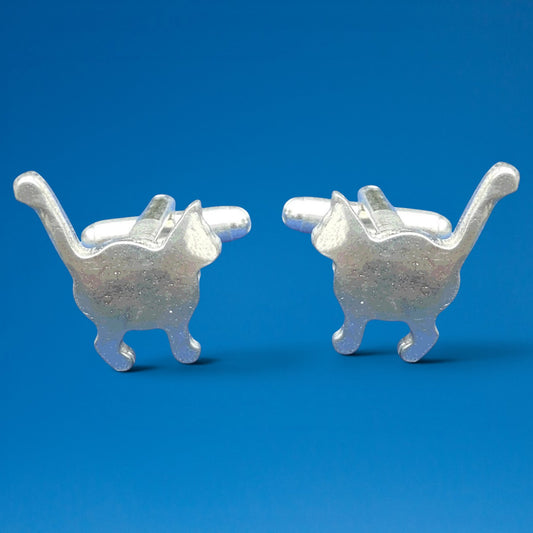 Cat Cufflinks (Standing Cat), Handcast Pewter Cufflinks, Polished Finish