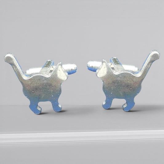Cat Cufflinks (Standing Cat), Handcast Pewter Cufflinks, Polished Finish