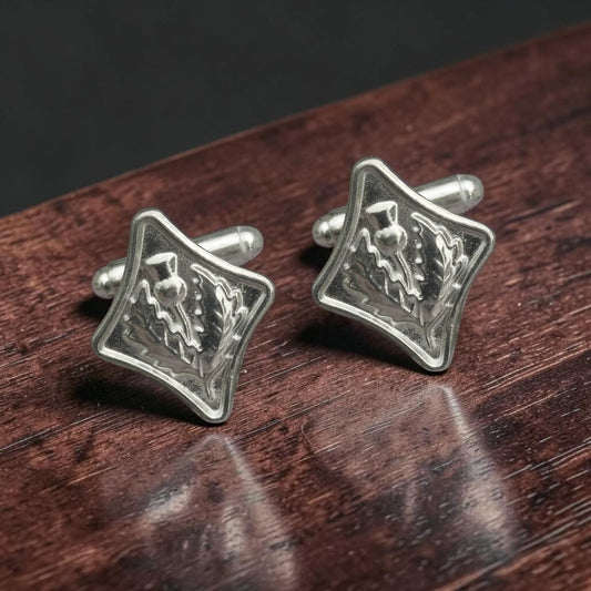 Thistle Cufflinks, Handcast Pewter Cufflinks, Polished Finish