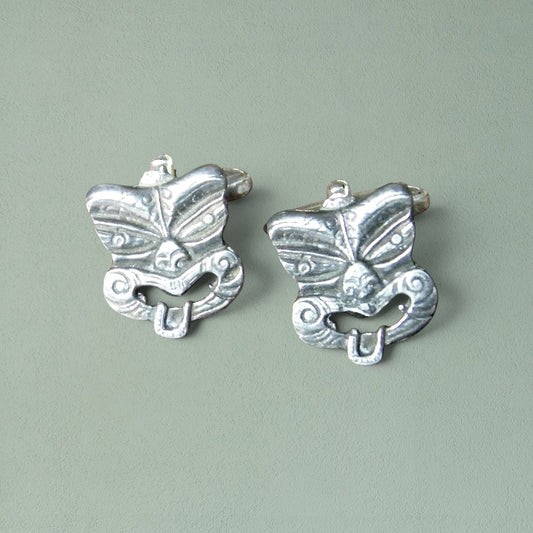 Maori Tiki Cufflinks, Handcast Pewter Cufflinks, Polished Finish