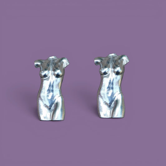 Female Torso Cufflinks (Front View), Handcast Pewter Cufflinks, Polished Finish