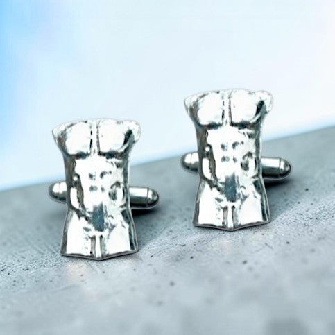 Male Torso Cufflinks (Front View), Handcast Pewter Cufflinks, Polished Finish