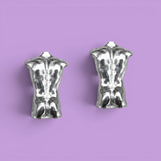 Male Torso Cufflinks (Rear View), Handcast Pewter Cufflinks, Polished Finish