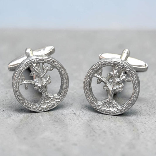 Tree of Life Cufflinks, Handcast Pewter Cufflinks, Polished Finish