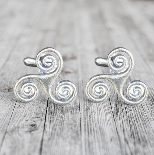 Triskele Cufflinks (Open Design), Handcast Pewter Cufflinks, Polished Finish