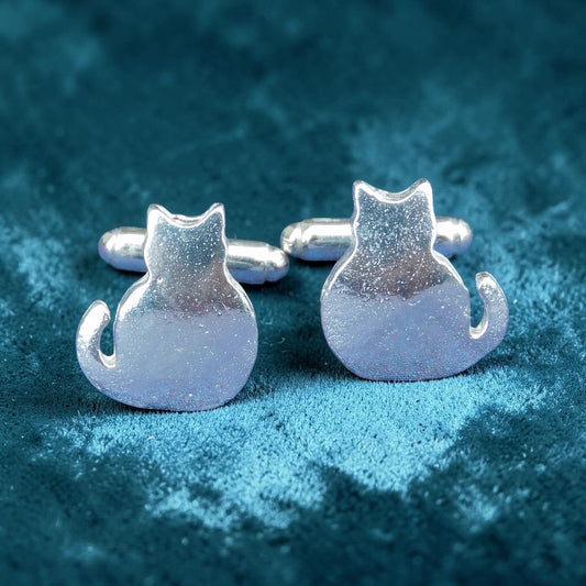 Cat Cufflinks (Pair of Cats), Handcast Pewter Cufflinks, Polished Finish
