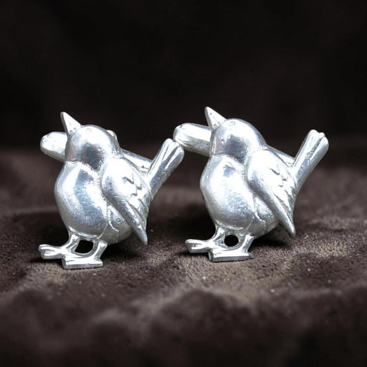 Wren Cufflinks, Handcast Pewter Cufflinks, Polished Finish