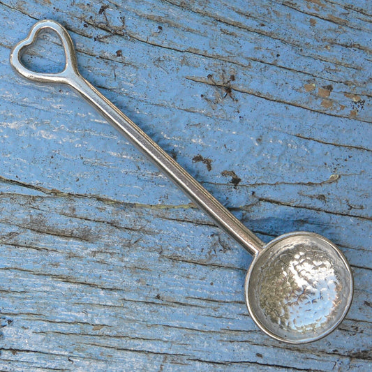 Heart Sugar Spoon, Beaten Pewter Spoon, Handcast In Fine Pewter By William Sturt