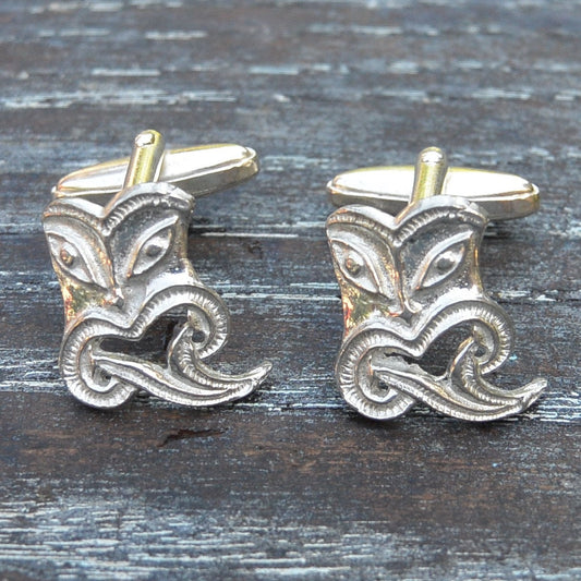 Taniwha Cufflinks, Handcast Pewter Cufflinks, Polished Finish