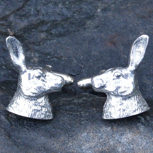 Hare Head Cufflinks, Handcast Pewter Cufflinks, Polished Finish