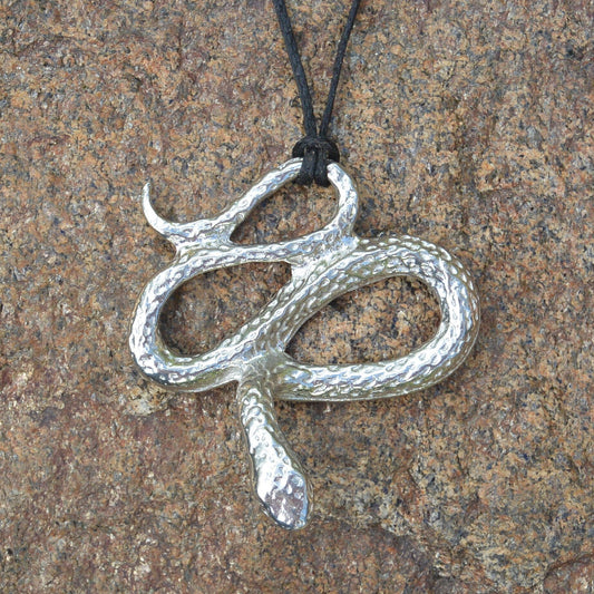 Snake Pendant Necklace (Coiled Serpent Design), Handcast Pewter Pendant on Adjustable Waxed Cord