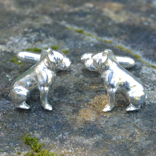 French Bulldog Cufflinks, Handcast Pewter, Polished Finish