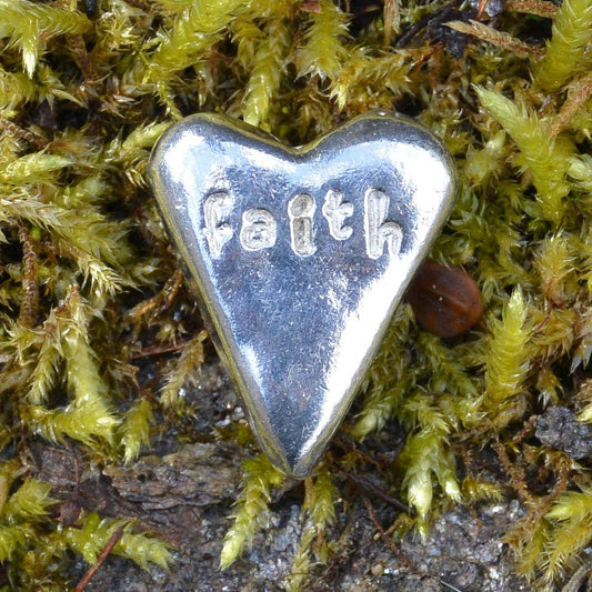 Religious Token, Faith, Heart, Pocket Token, Handmade, in Fine Pewter, by William Sturt, Sent In Pretty Organza Bag