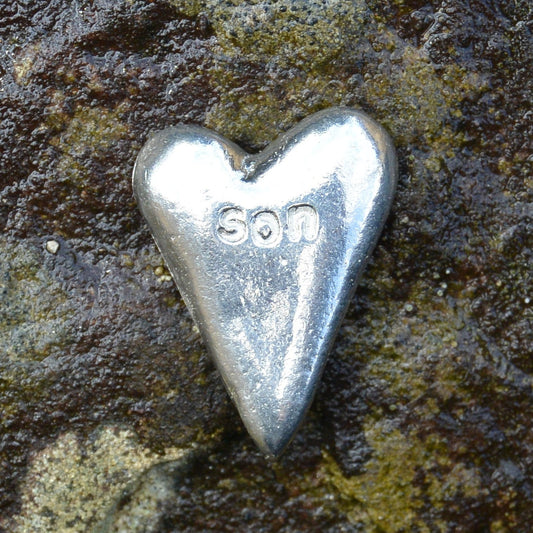 Son, Heart Token, Heart Pocket Token, Handmade, in Fine Pewter, by William Sturt, Sent In Pretty Organza Bag
