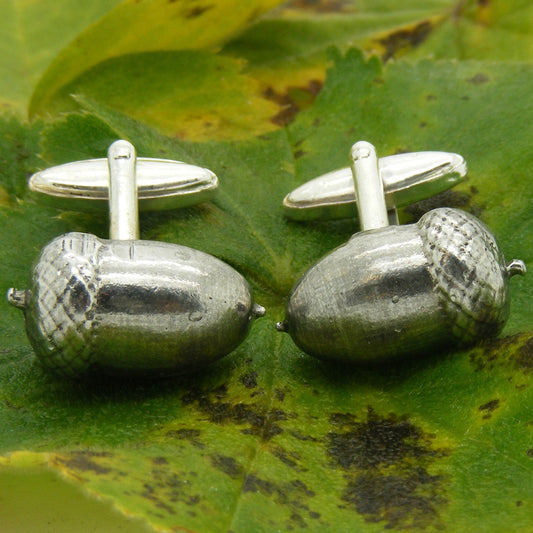 Acorn Cufflinks, Handcast Pewter Cufflinks, Polished Finish