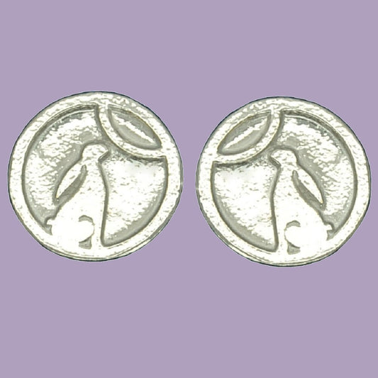 Moon Gazing Hare Cufflinks (Round Design), Handcast Pewter Cufflinks, Polished Finish