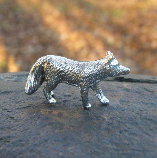Fox Figurine, Fox Miniature, Fox Sculpture, Handmade, in Fine Pewter, by William Sturt