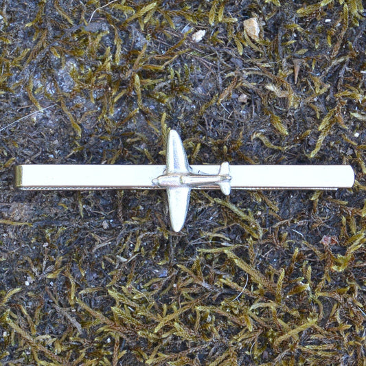 Spitfire Tie Clip (Aircraft Design), Handcast Pewter Tie Clip, Polished Finish