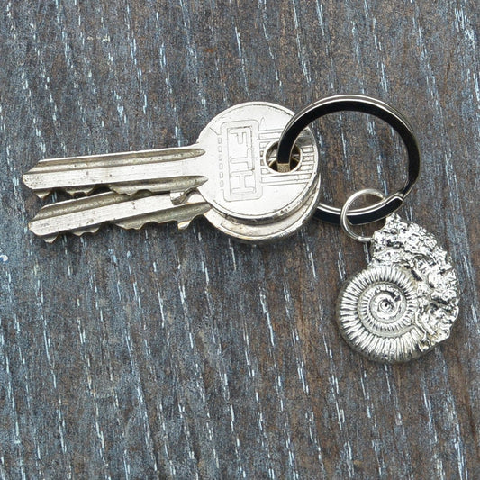 Ammonite Keyring, Fossil Key Fob, Handmade, by William Sturt, in Fine Pewter