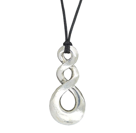 Triple Infinity Loop Pendant, Surf Pendant, Handmade in Fine Pewter by William Sturt, Strung on Adjustable Waxed Cord
